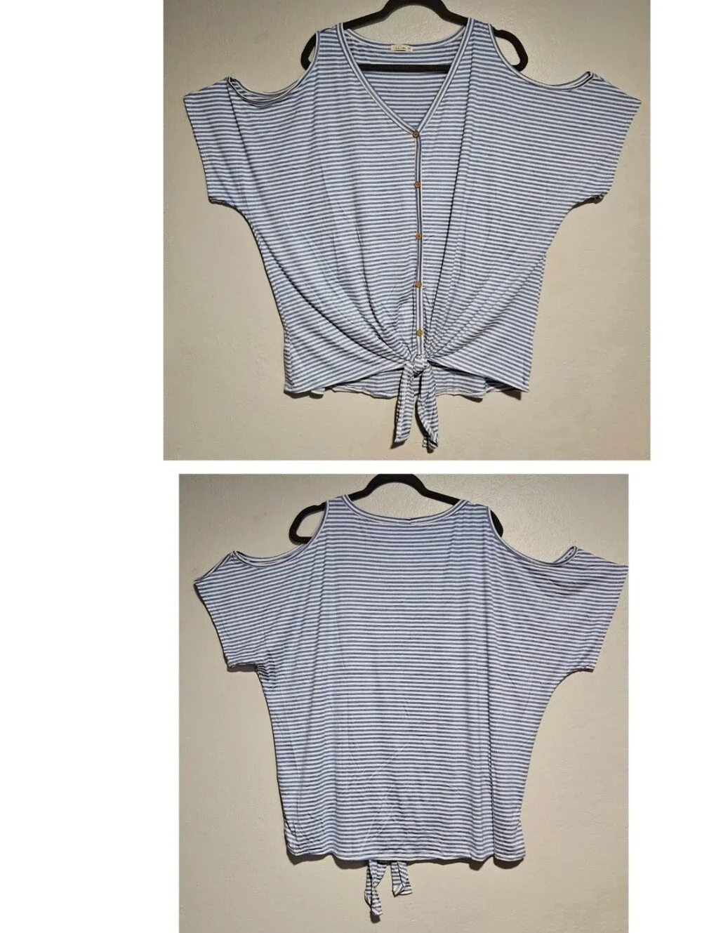 e.Luna Cold-Shoulder Tie Hem Striped Top in Five Colors Size 3X - Picture 10 of 14